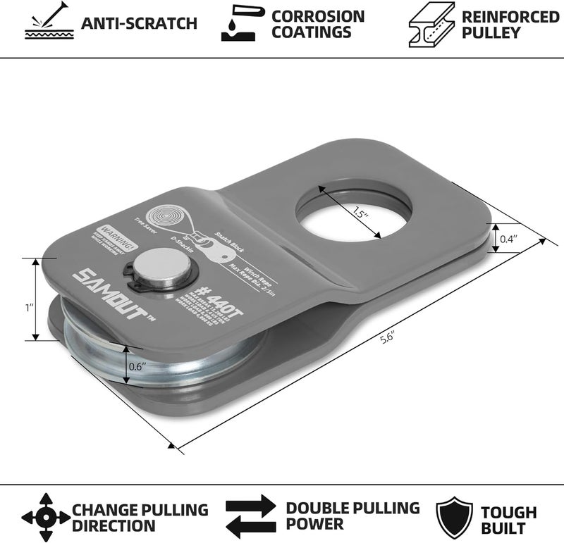 SAMOUT Winch Snatch Block (4.4 US Ton WLL) Recovery Towing Pulley System for Synthetic Rope or Steel Cable with Max Dia. 2/5in - Image 1